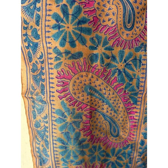 Art Scarf Rolled Edge Extra Long 10"x 98" Vintage Rectangle Paisley 100% Silk - Picture 5 of 6